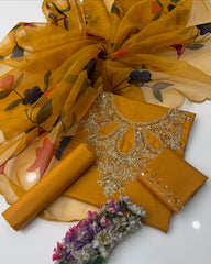 3 Pc Unstitched Lawn Handmade Stones/Paint