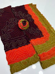 2 Pc Unstitched Rajistani Pure Chiffon Chunri