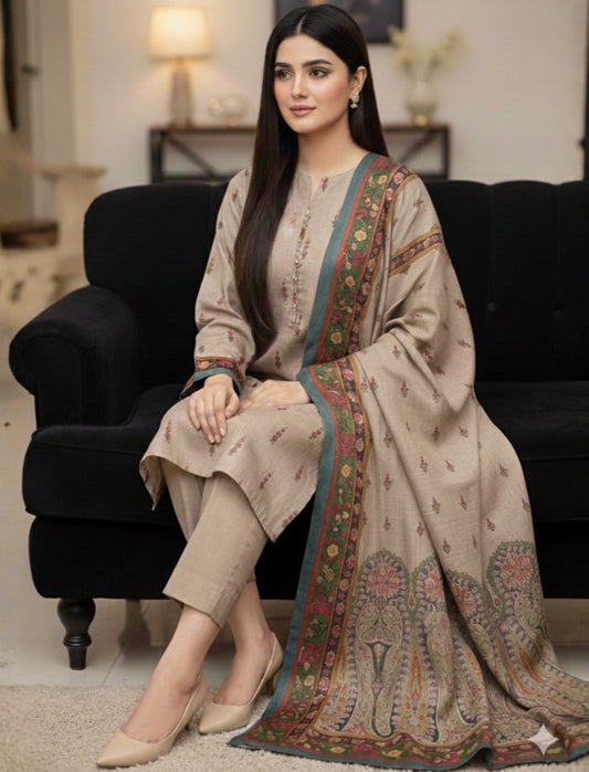 3 Pc Unstitched Kalamkari Pashmina Wool