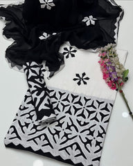 3 Pc Unstitched Handmade Applic Lawn