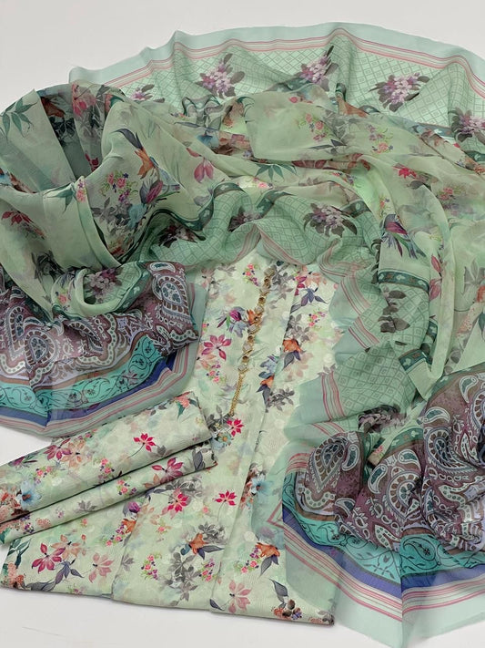 3 Pc Unstitched Digital Print Swiss Lawn