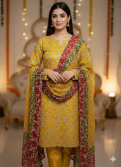 2 Pc Unstitched Handmade Heavy Gotta Jaal Chunri Gotta Chiffon