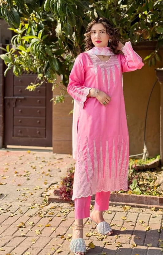 3 Pc Unstitched Lawn Cotton Sequence Gala