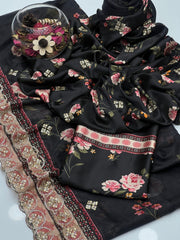 3 Pc Unstitched Shamoze Silk Digital Print Sequence Emb