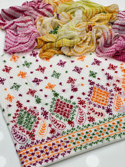 3 Pc Unstitched Handmade Kaj Tanka Lawn