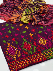 3 Pc Unstitched Handmade Kaj Tanka Lawn