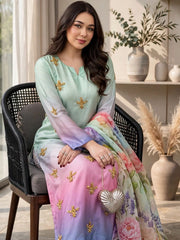 3 Pc Unstitched Shamoze Silk Digital Print Pearl Beads