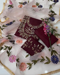 3 Pc Fancy Mirror Unstitched Katan Silk