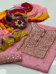 2 Pc Bamber Chiffon Handmade Chunri Gotta