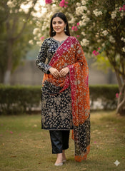 2 Pc Unstitched Handmade Heavy Gotta Jaal Chunri Gotta Chiffon