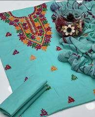 3 Pc Unstitched Handmade Balochi Lawn