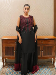 3 Pc Unstitched Rehsham Beads Work Organza