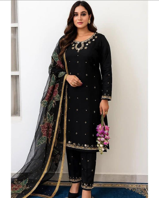 2 Pc Unstitched Organza zarri sequence