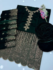 3 pc unstitched tilla zari velvet Collection
