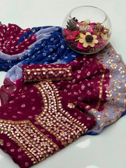2 Pc Bamber Chiffon Handmade Chunri Gotta