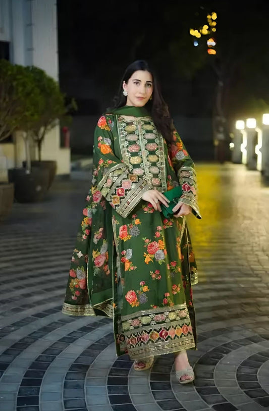 3 Pc Unstitched Digital Prints Shamoze Silk Neck