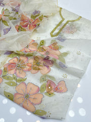 2 Pc Unstitched Pure Oragnza Hand paint mukesh