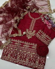 3 Pc Unstitched Adda nagina work kathan silk