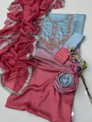 3 Pc Unstitched Shamoze Silk Embroidered