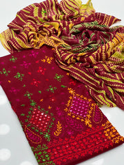 3 Pc Unstitched Handmade Kaj Tanka Lawn