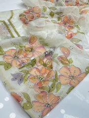 2 Pc Unstitched Pure Oragnza Hand paint mukesh