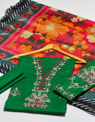 3 pc unstitched Dhanak fabric embroidered