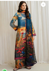 3 pc unstitched digital print Swiss lawn
