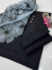 3 Pc Unstitched Chickenkari Dress