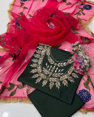 3 Pc Fancy Mirror Unstitched Katan Silk