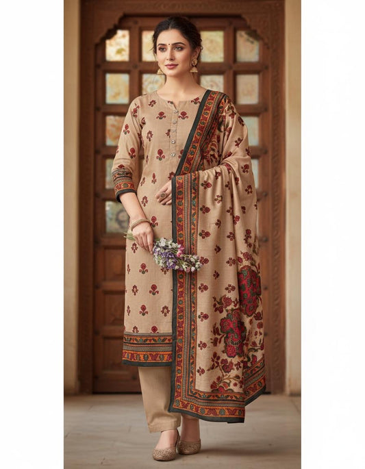 3 Pc Unstitched Kalamkari Pashmina Wool (KSB2)