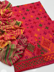 3 Pc Unstitched Handmade Kaj Tanka Lawn