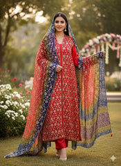 2 Pc Unstitched Handmade Heavy Gotta Jaal Chunri Gotta Chiffon