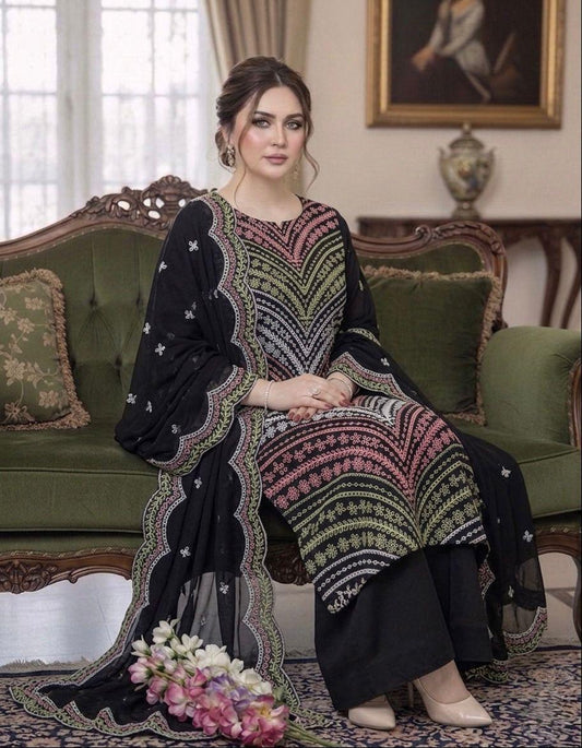 3 Pc Unstitched Shiffle Chikankari Lawn