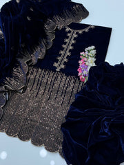 3 pc unstitched tilla zari velvet Collection