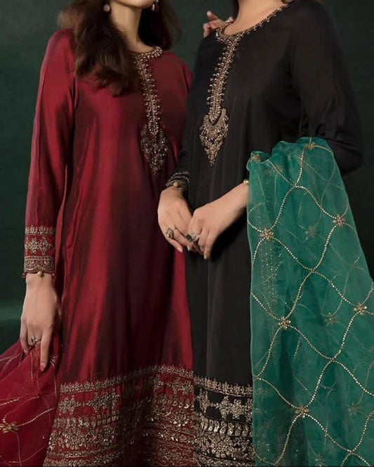 3 Pc Unstitched Adda nagina work kathan silk