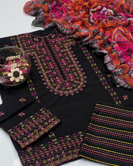 3 Pc Unstitched Lawn Multi Embroidered