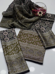 3 Pc Unstitched Shamoze silk Ajrak Digita Prints