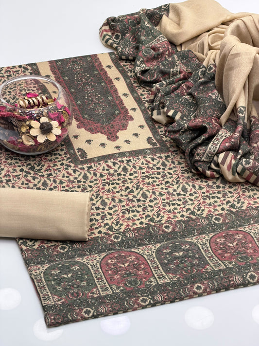 3 Pc Unstitched Pure Pashmina Kani Work