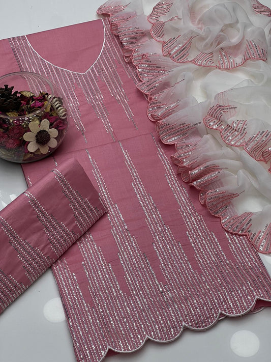 3 Pc Unstitched Lawn Cotton Sequence Gala