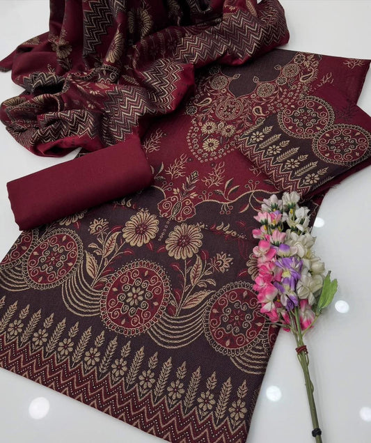 3 Pc Unstitched Wool Jaquard