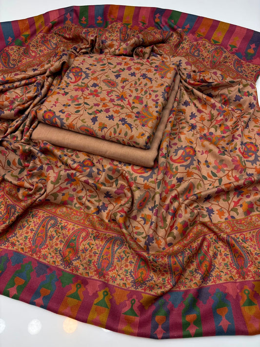 3 Pc Unstitched Kalamkari Pashmina Wool(KSB268)