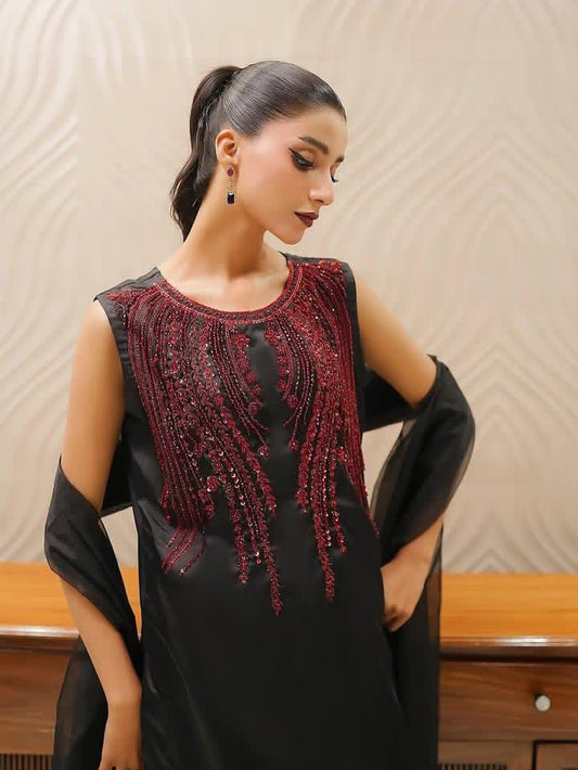 3 Pc Unstitched Rehsham Beads Work Organza
