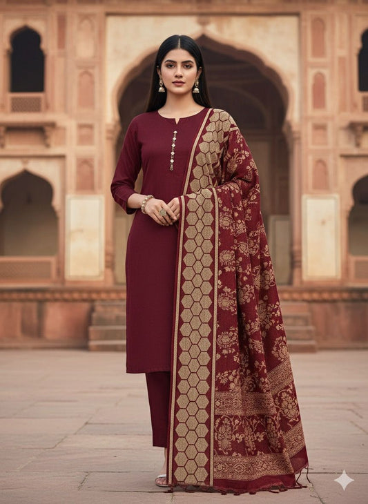 3 Pc Unstitched Pashmina Wool