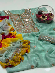 2 Pc Bamber Chiffon Handmade Chunri Gotta