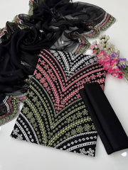 3 Pc Unstitched Shiffle Chikankari Lawn