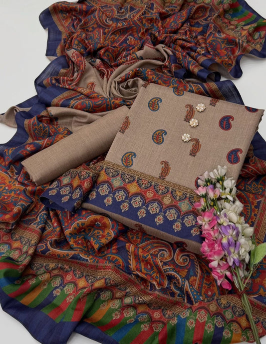 3 Pc Unstitched Kalamkari Pashmina Wool