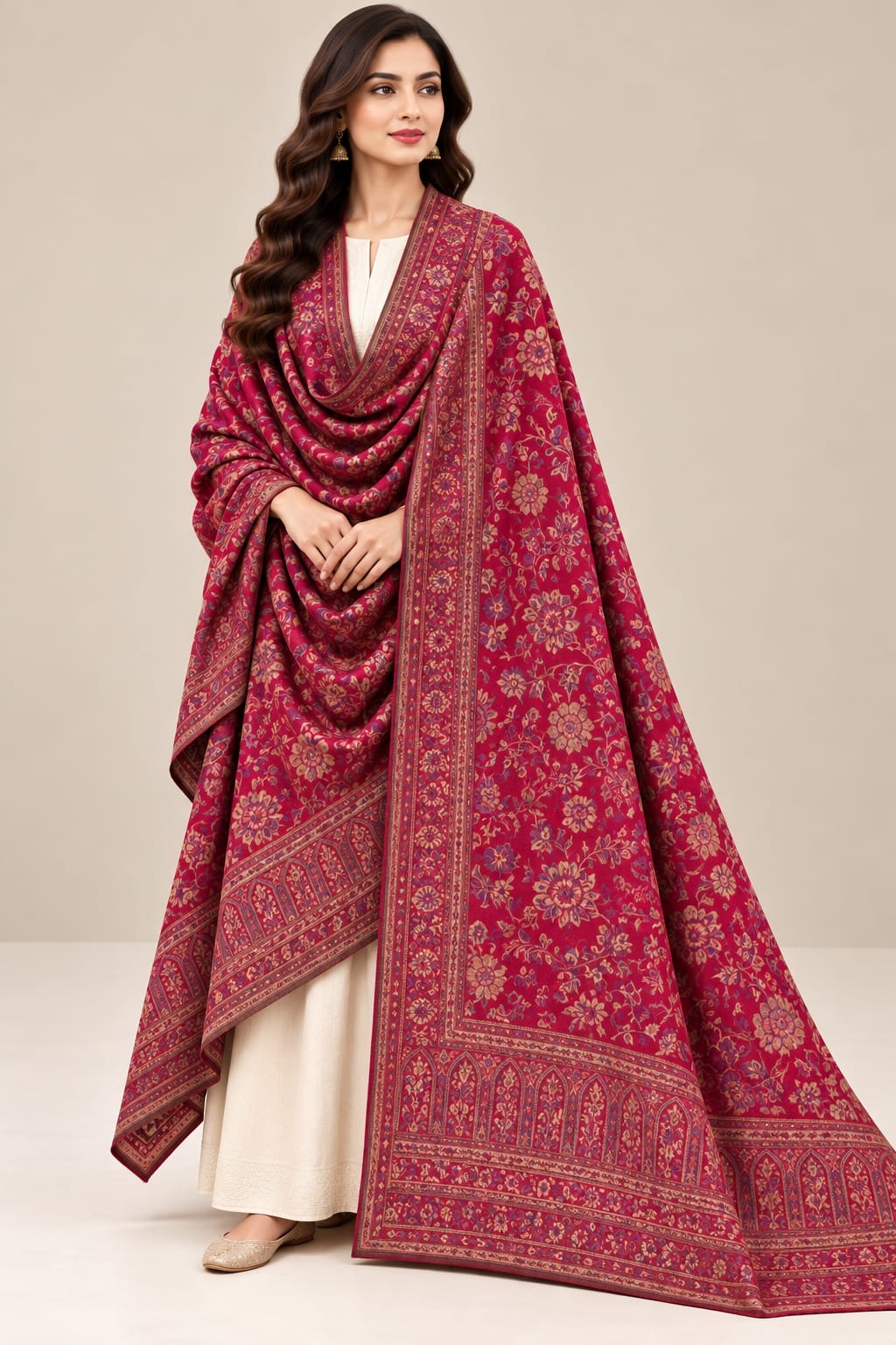 Pure Pashmina Kaani Work Shawl (KB-21R)