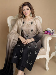 3 Pc Unstitched Shamoze Silk Digital Print Pearl Beads