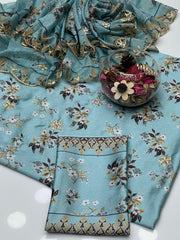 3 Pc Unstitched Shamoze Silk Digital Print Sequence Emb