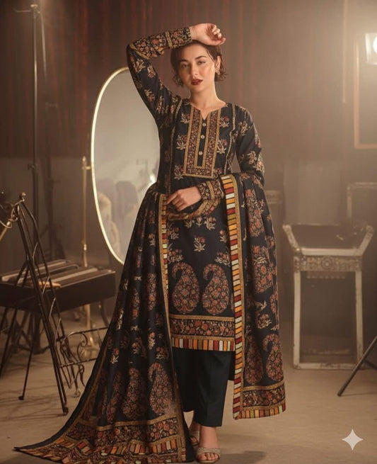 3 Pc Unstitched Dhanak Karandi Digital Prints (KBS032)